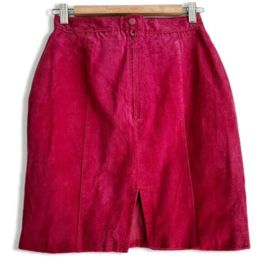 Vintage J WALDEN 100% Genuine Suede Leather Pencil Mini Skirt Pink Sz S - Picture 2 of 16